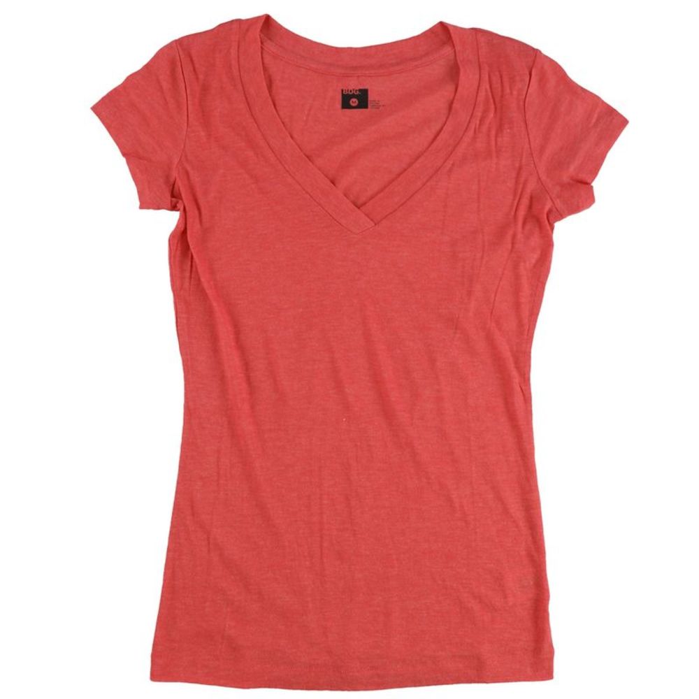 BDG Womens Solid V-Neck Basic T-Shirt, Red, NWT